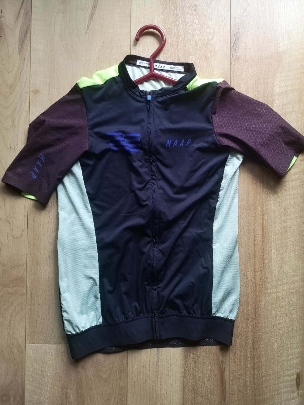 MAAP Short Sleeve Cycling Jersey - Navy / Burgundy / Neon Yellow - Size Medium